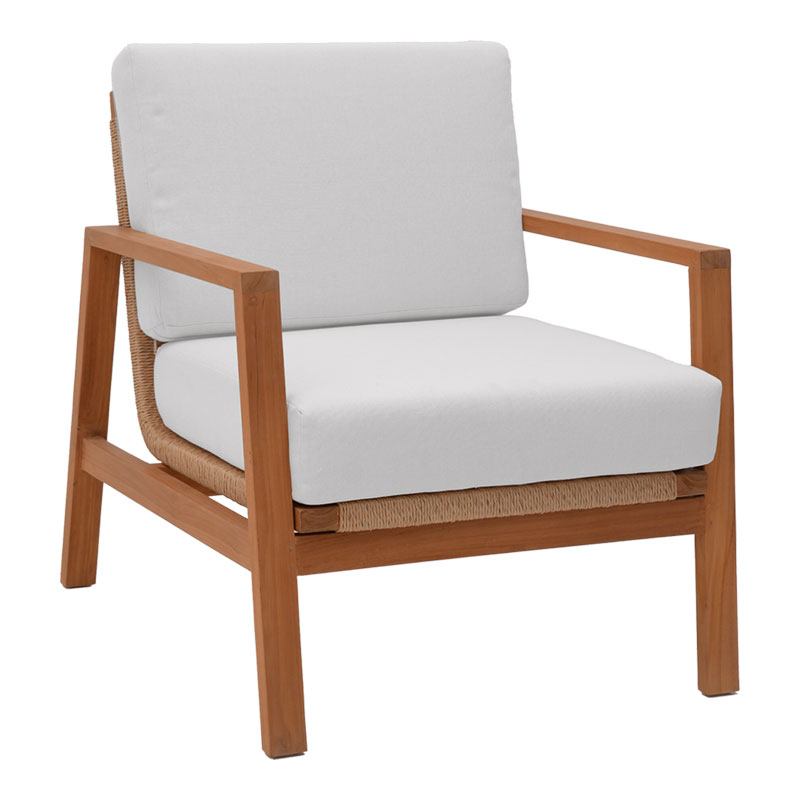 Σαλόνι Doumain pakoworld σετ 4 τεμαχίων φυσικό teak ξύλο-λευκό μαξιλάρι-φυσικό ραττάν - Image 3