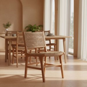 Καρέκλα Sponze pakoworld σκελετός teak ξύλο- pe σχοινί σε φυσική απόχρωση 50x58.5x85εκ