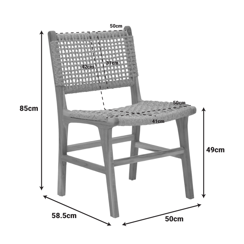 Καρέκλα Sponze pakoworld σκελετός teak ξύλο- pe σχοινί σε φυσική απόχρωση 50x58.5x85εκ - Image 8