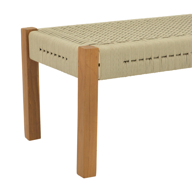 Παγκάκι Uma pakoworld teak ξύλο και pe σχοινί σε φυσική απόχρωση 150x45x40εκ - Image 5