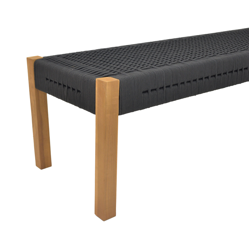 Παγκάκι Uma pakoworld teak ξύλο και pe σχοινί σε μαύρη απόχρωση 150x45x40εκ - Image 4