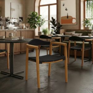 Πολυθρόνα Ganny pakoworld teak ξύλο και pe σχοινί σε μαύρη απόχρωση 59x56x71εκ