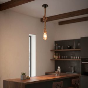 Φωτιστικό οροφής Ropily pakoworld φυσικό μέταλλο-σχοινί Φ1x100εκ