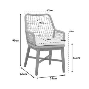 Πολυθρόνα Elaiza pakoworld teak ξύλο και συνθετικό σχοινί σε φυσική-μαύρη απόχρωση με μαξιλάρι 58x60x90εκ