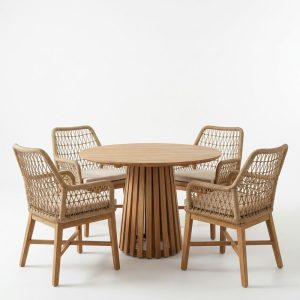 Τραπεζαρία Elaiza-Kenda I pakoworld σετ 5τεμ σε φυσική-μπεζ απόχρωση Φ80x75εκ