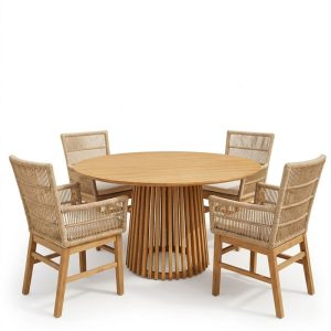 Τραπεζαρία Inca-Kenda I pakoworld σετ 5τεμ σε φυσική-μπεζ απόχρωση Φ120x75εκ