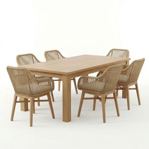 Τραπεζαρία Kalie-Wooly pakoworld σετ 7τεμ σε φυσική-μπεζ απόχρωση 220x90x75εκ