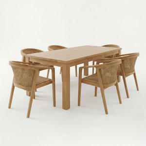 Τραπεζαρία Granny-Wooly pakoworld σετ 7τεμ σε φυσική-μπεζ απόχρωση 220x90x75εκ