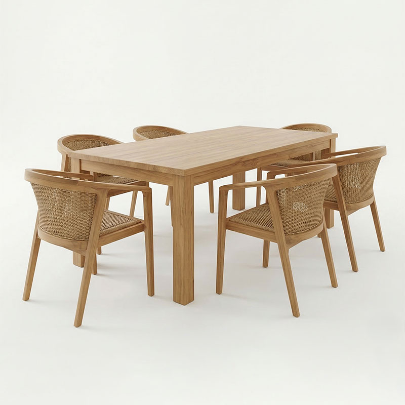 Τραπεζαρία Granny-Wooly pakoworld σετ 7τεμ σε φυσική-μπεζ απόχρωση 220x90x75εκ