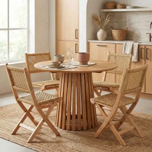 Τραπέζι Kenda I pakoworld mindi ξύλο σε φυσική απόχρωση Φ80x75εκ