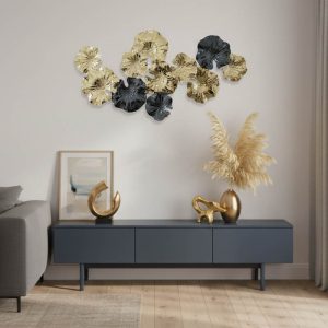 Διακοσμητικό τοίχου Merinda Inart μέταλλο σε χρυσή-μαύρη απόχρωση 88x47x5εκ