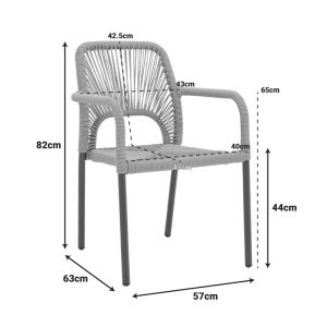 Πολυθρόνα αλουμινίου Norture pakoworld στοιβαζόμενη ανθρακί σκελετός-pe rattan σε φυσική απόχρωση 57x63x82εκ