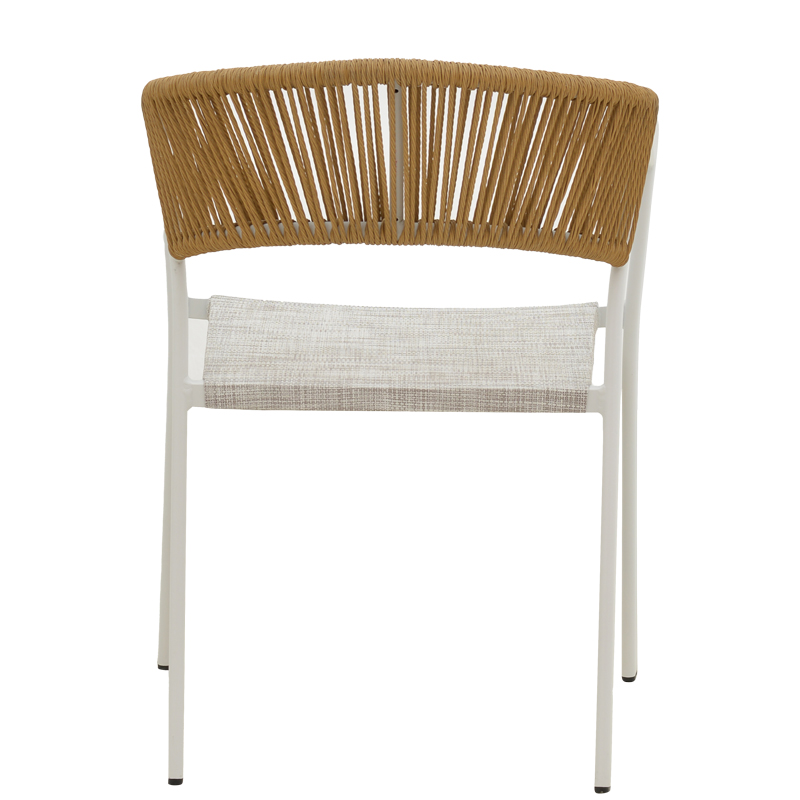 Πολυθρόνα αλουμινίου Glisten pakoworld στοιβαζόμενη λευκός σκελετός-textilene γκρι- pe rattan σε φυσική απόχρωση 58x56x82εκ - Image 5