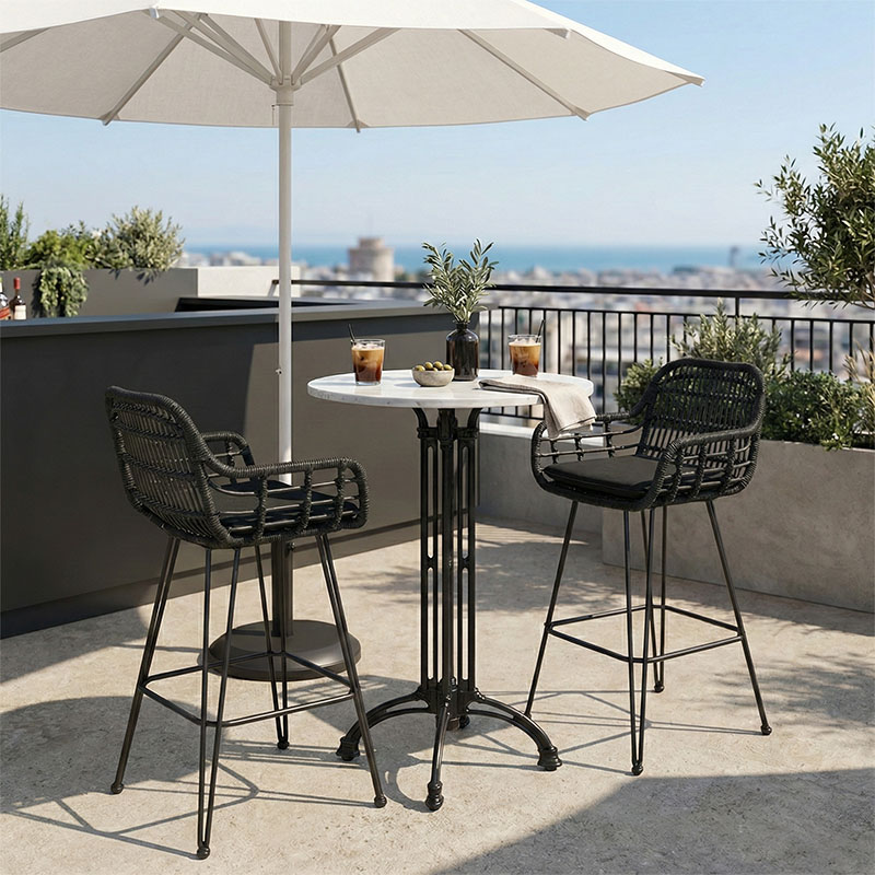 Τραπέζι μπαρ μαρμάρινο Meppo pakoworld μαντέμι σε λευκή-μαύρη απόχρωση Φ60x107.8εκ