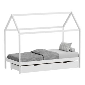 Παιδικό κρεβάτι Mellin τ. Montessori με 2 συρτάρια pakoworld ξύλο πεύκου σε λευκή απόχρωση 90x190εκ