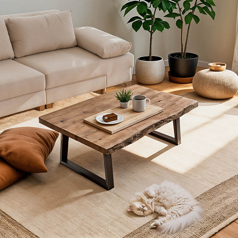 Τραπέζι σαλονιού Miles pakoworld μασίφ ξύλο ακακίας πάχους 3.7-4εκ σε φυσική απόχρωση με μαύρα μεταλλικά πόδια 115x60x45εκ