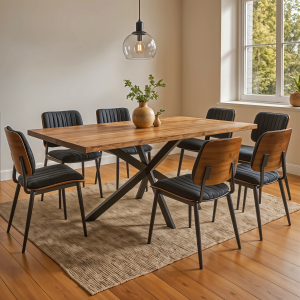 Τραπέζι Lenoua pakoworld μασίφ ξύλο ακακίας πάχους 3.7-4εκ σε φυσική απόχρωση με μαύρα μεταλλικά πόδια 200x100x76εκ