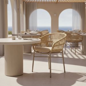 Πολυθρόνα Frama pakoworld αλουμίνιο-pe σχοινί σε καφε απόχρωση και μαξιλάρι 57x60x78εκ