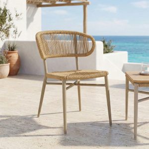 Καρέκλα στοιβαζόμενη Agus pakoworld αλουμίνιο καφέ-pe rattan σε φυσική απόχρωση 55x63x77εκ