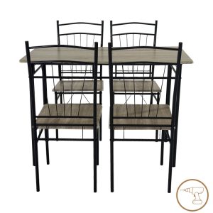 Τραπεζαρία Reforia pakoworld σετ 5τμχ mdf σε γκρι απόχρωση με μαύρα μεταλλικά πόδια 110x60x74εκ