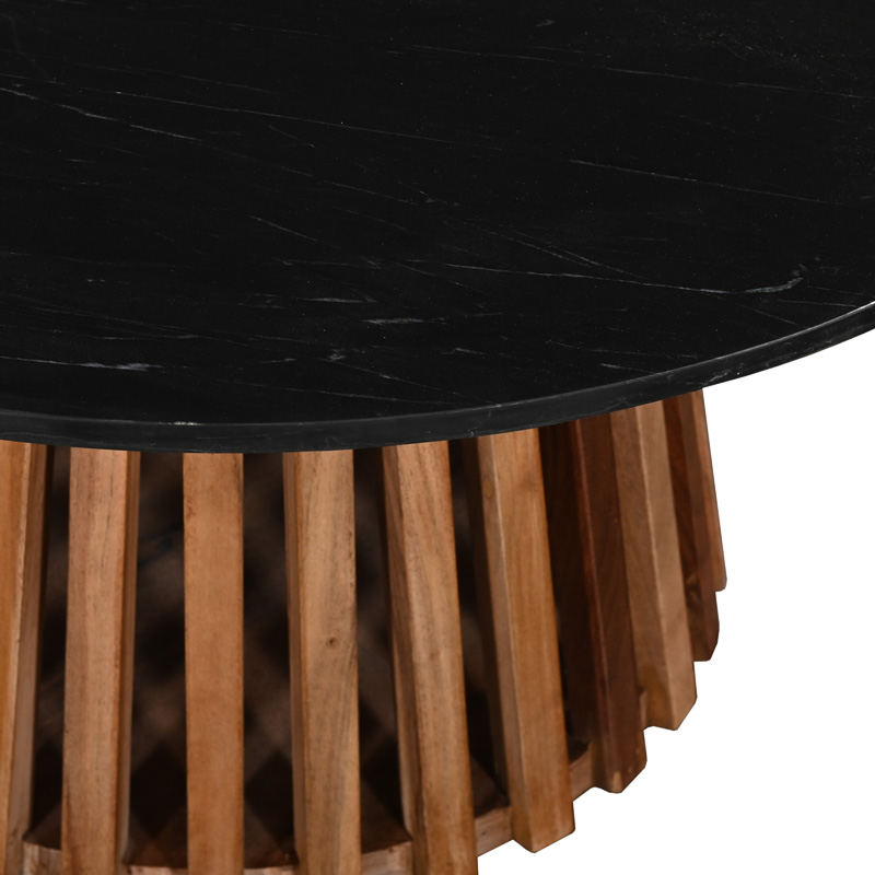 Τραπέζι σαλονιού Mable pakoworld μασίφ ξύλο ακακίας σε φυσική απόχρωση και επιφάνεια μαύρου μαρμάρου Φ100x45εκ - Image 3