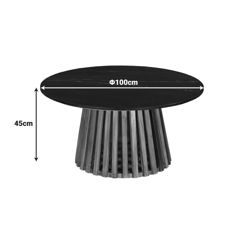 Τραπέζι σαλονιού Mable pakoworld μασίφ ξύλο ακακίας σε φυσική απόχρωση και επιφάνεια μαύρου μαρμάρου Φ100x45εκ - Image 4