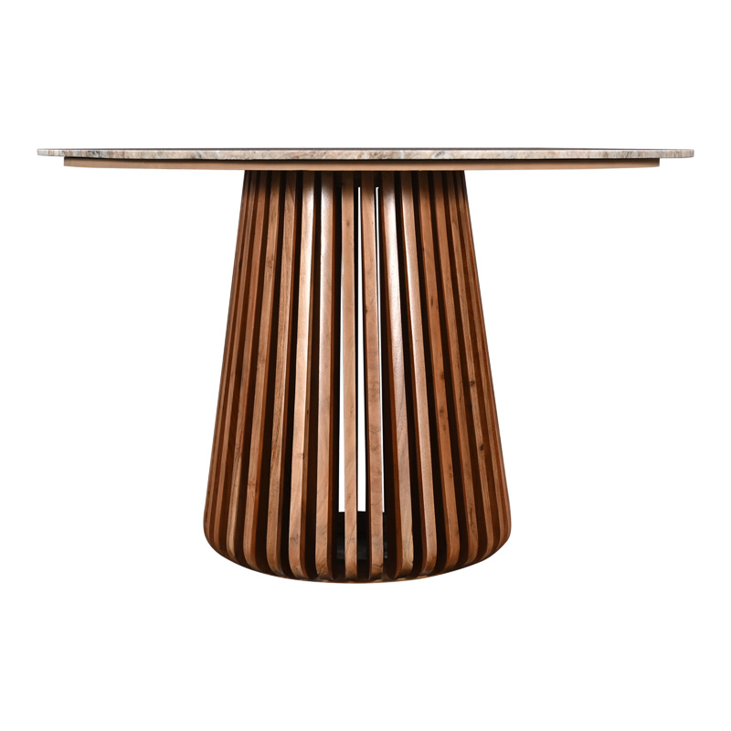 Τραπέζι Mable pakoworld μασίφ ξύλο ακακίας σε φυσική απόχρωση και επιφάνεια μαρμάρου Φ120x76εκ - Image 2