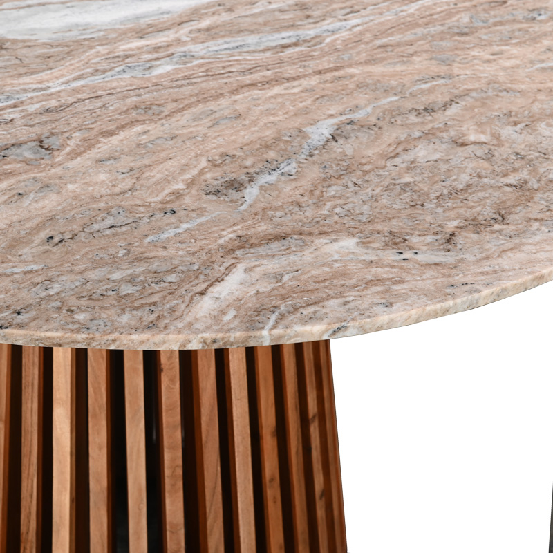 Τραπέζι Mable pakoworld μασίφ ξύλο ακακίας σε φυσική απόχρωση και επιφάνεια μαρμάρου Φ120x76εκ - Image 3