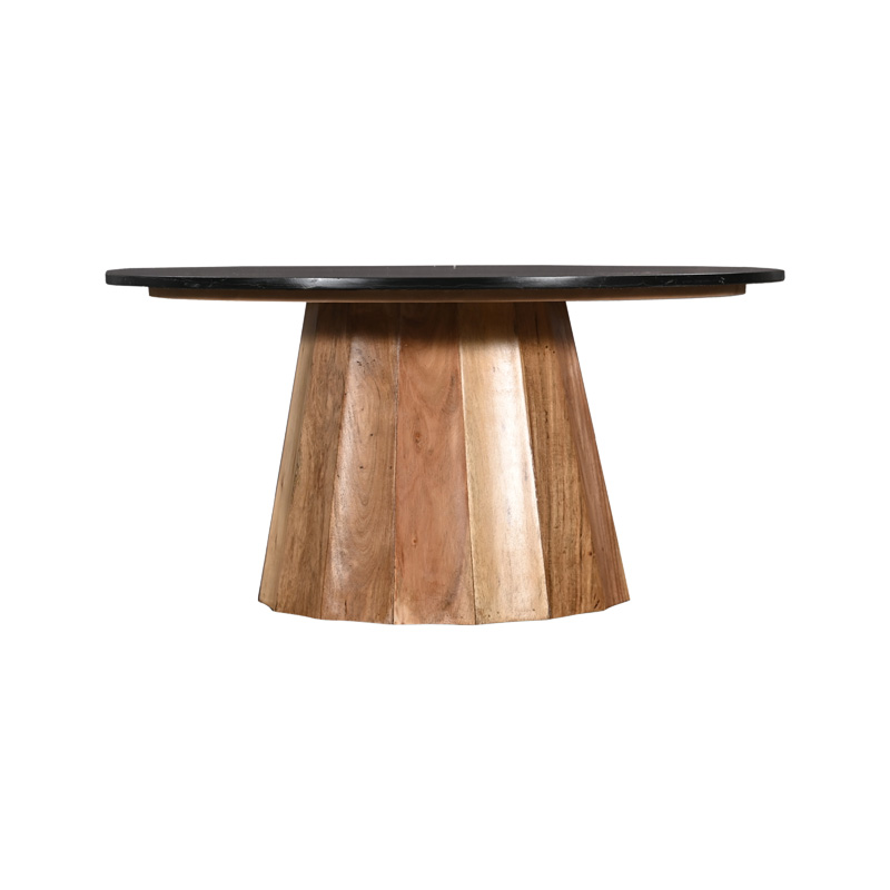 Τραπέζι σαλονιού Ezerdian pakoworld μασίφ ξύλο ακακίας σε φυσική απόχρωση με επιφάνεια μαύρου ματ μαρμάρου Φ90x45εκ - Image 2