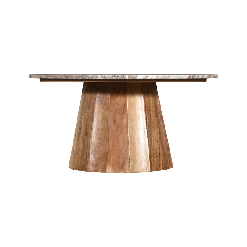 Τραπέζι σαλονιού Ezerdian pakoworld μασίφ ξύλο ακακίας σε φυσική απόχρωση με επιφάνεια ματ μαρμάρου Φ90x45εκ - Image 2