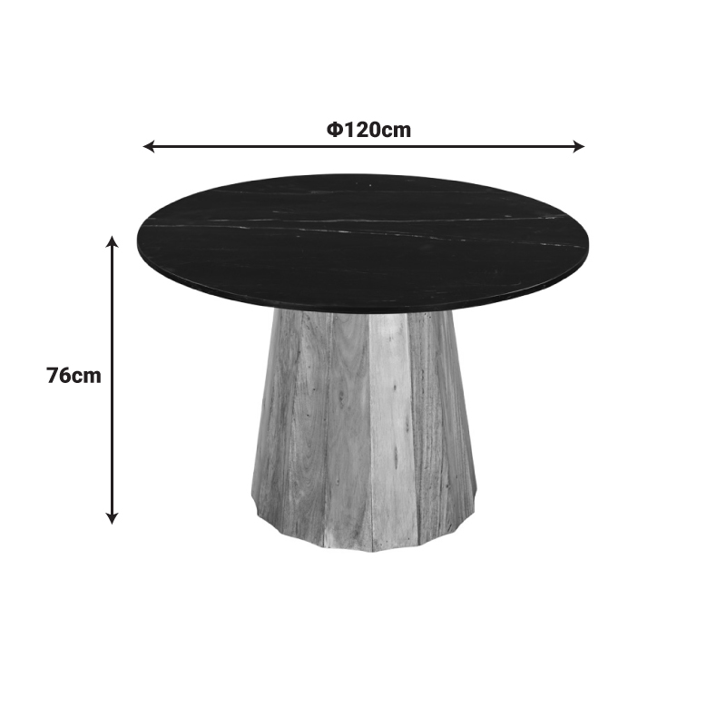 Τραπέζι Ezerdian pakoworld μασίφ ξύλο ακακίας σε φυσική απόχρωση με επιφάνεια μαύρου ματ μαρμάρου Φ120x76εκ - Image 4