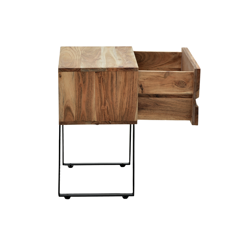 Κομοδίνο Imena pakoworld μασίφ ξύλο Acacia σε φυσικό απόχρωση με μαύρα μεταλλικά πόδια 45x35x56εκ - Image 4