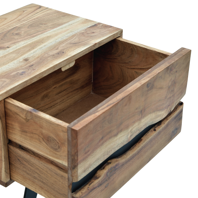 Κομοδίνο Imena pakoworld μασίφ ξύλο Acacia σε φυσικό απόχρωση με μαύρα μεταλλικά πόδια 45x35x56εκ - Image 6