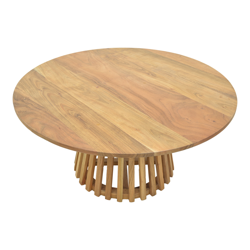 Τραπέζι σαλονιού Radiane pakoworld μασίφ ξύλο ακακίας σε φυσική απόχρωση Φ80x40εκ - Image 2