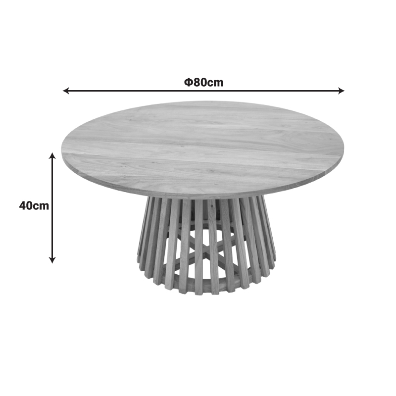 Τραπέζι σαλονιού Radiane pakoworld μασίφ ξύλο ακακίας σε φυσική απόχρωση Φ80x40εκ - Image 4