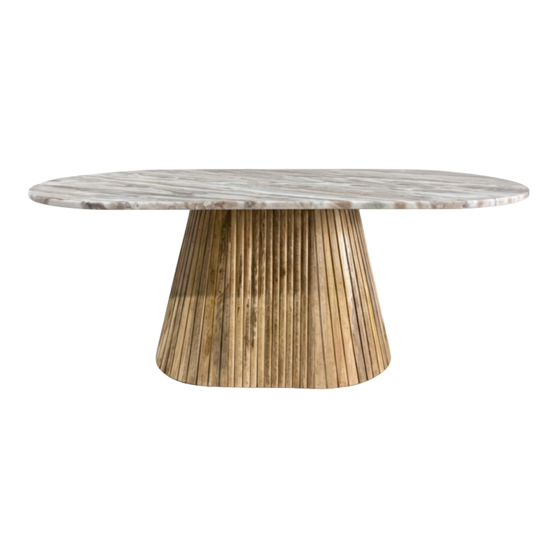 Τραπεζι σαλονιού Aithra pakoworld μασίφ ξύλο μάνγκο σε φυσική απόχρωση με επιφάνεια μαρμάρου 120x60x45εκ. - Image 2