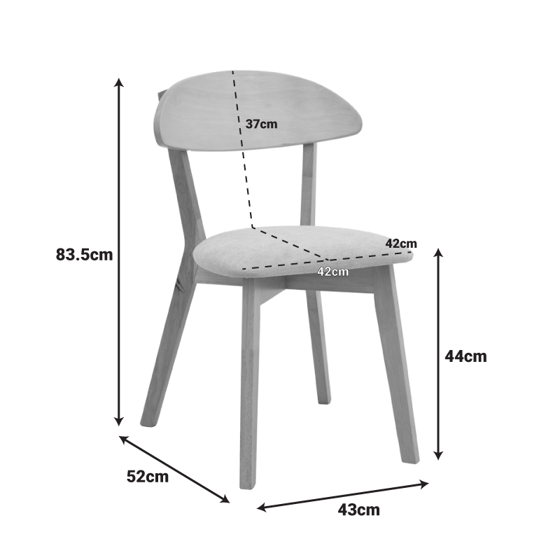 Καρέκλα Canon pakoworld rubberwood σε φυσική απόχρωση με γκρι μπεζ ύφασμα 43x52x83,5εκ
