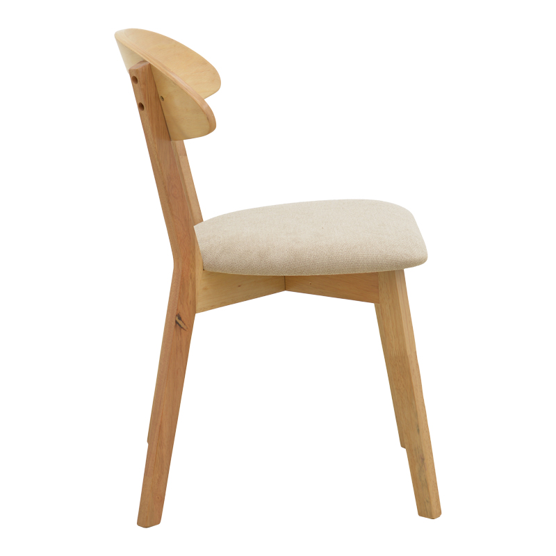 Καρέκλα Canon pakoworld rubberwood σε φυσική απόχρωση με γκρι μπεζ ύφασμα 43x52x83,5εκ - Image 3