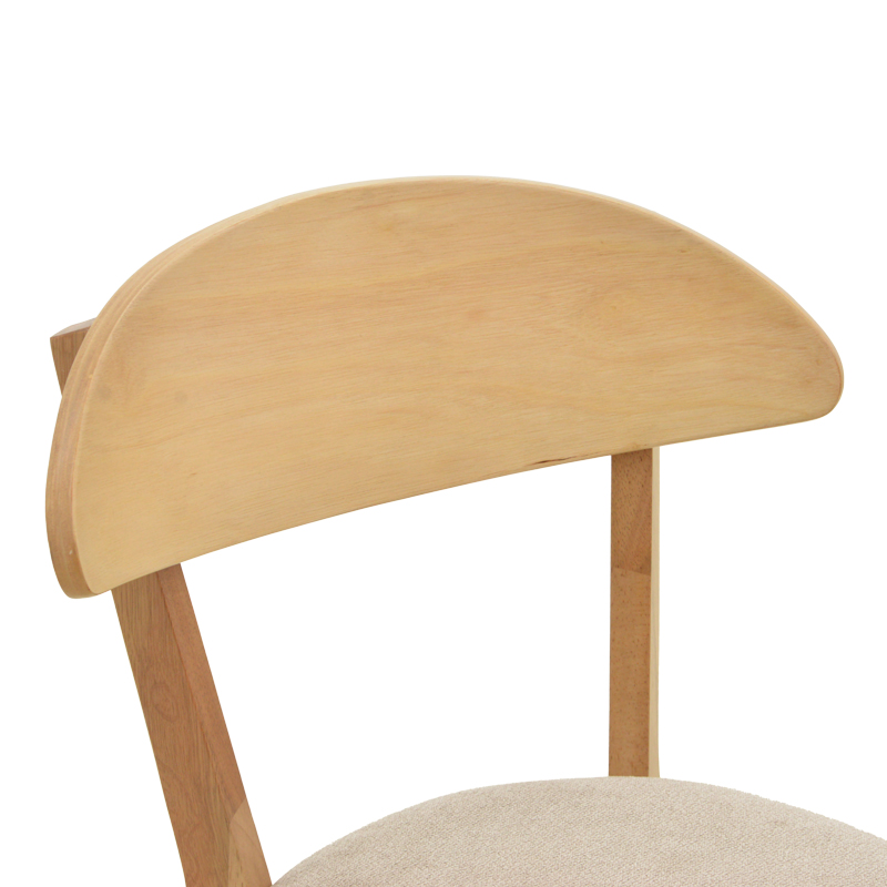 Καρέκλα Canon pakoworld rubberwood σε φυσική απόχρωση με γκρι μπεζ ύφασμα 43x52x83,5εκ - Image 6