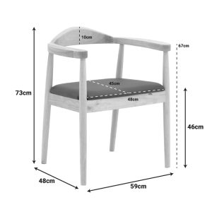 Πολυθρόνα Joube pakoworld rubberwood σε μαύρη απόχρωση με μαύρο pu μαξιλάρι 59x48x73εκ