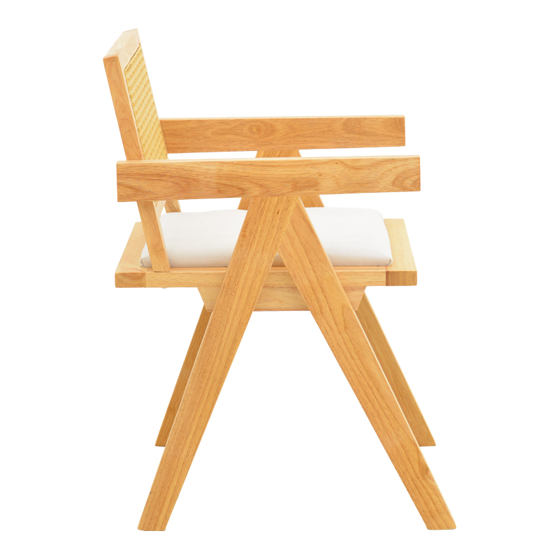 Πολυθρόνα Winslow pakoworld rubberwood σε φυσική απόχρωση-ύφασμα λευκό 51x54x80εκ - Image 3