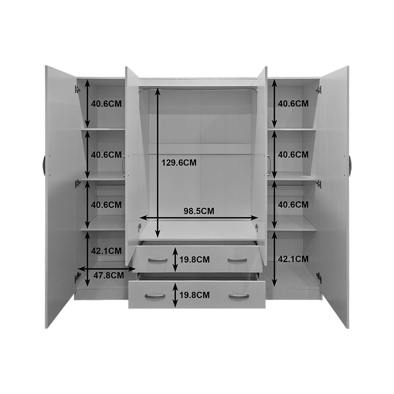 Ντουλάπα τετράφυλλη με 2 συρτάρια Alvia pakoworld λευκή 200x51x180εκ - Image 3