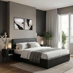 Κρεβάτι Dellia pakoworld με αποθηκευτικό χώρο pu μαύρο 150x200εκ