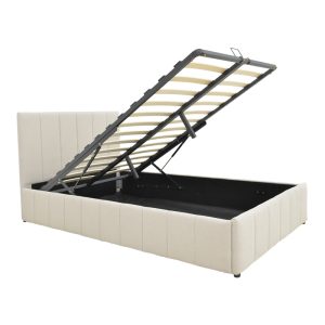 Κρεβάτι Snuggle pakoworld με αποθηκευτικό χώρο ύφασμα μπεζ 120x200εκ