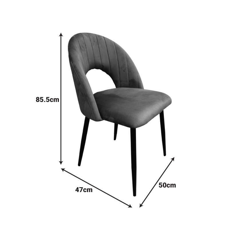 Καρέκλα Lovingo pakoworld βελούδο γκρι με μαύρα μεταλλικά πόδια 50x47x85.5εκ - Image 7