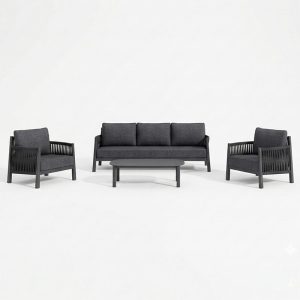 Σαλόνι εξωτερικού χώρου Feralda pakoworld ανθρακί αλουμίνιο-rope με ύφασμα σε ανθρακί απόχρωση