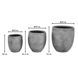 Κασπώ Berzoka pakoworld σετ 3τεμ κεραμικό σε γκρι απόχρωση