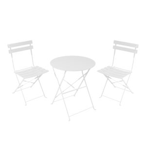 Τραπεζαρία Bistro pakoworld σετ 3τεμ μεταλλική αναδιπλούμενη σε λευκή απόχρωση Φ60x71εκ