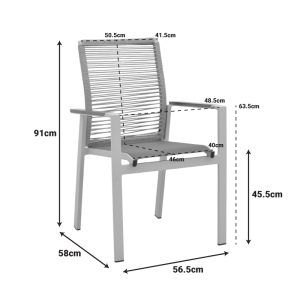 Πολυθρόνα Aegean pakoworld στοιβαζόμενη -teak- αλουμίνιο και μόκα textline με pe σχοινί μπεζ 56,5x58x91εκ