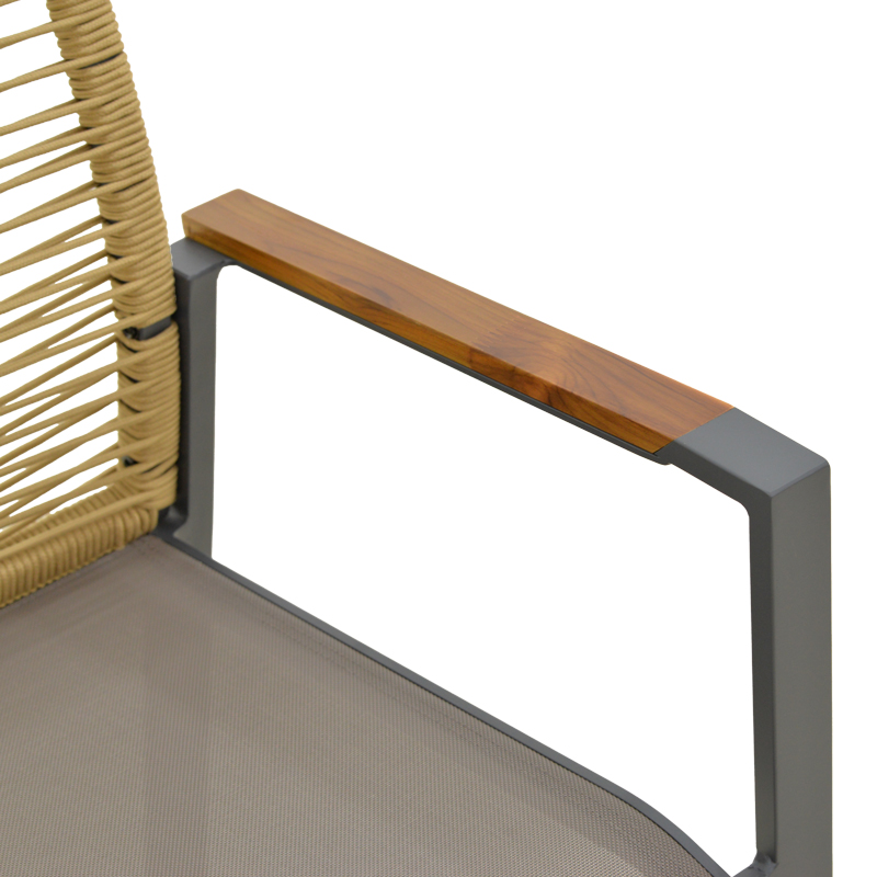 Πολυθρόνα Aegean pakoworld στοιβαζόμενη teak-pe σχοινί σε φυσική - αλουμίνιο κ textline σε ανθρακί απόχρωση 56.5x58x91εκ - Image 7